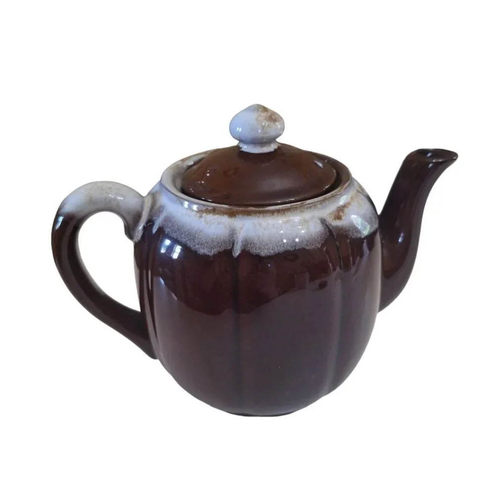 Drip Glaze Teapot Brown Vintage Pottary Japan‎ Lid No Chips 6 Inches Tall